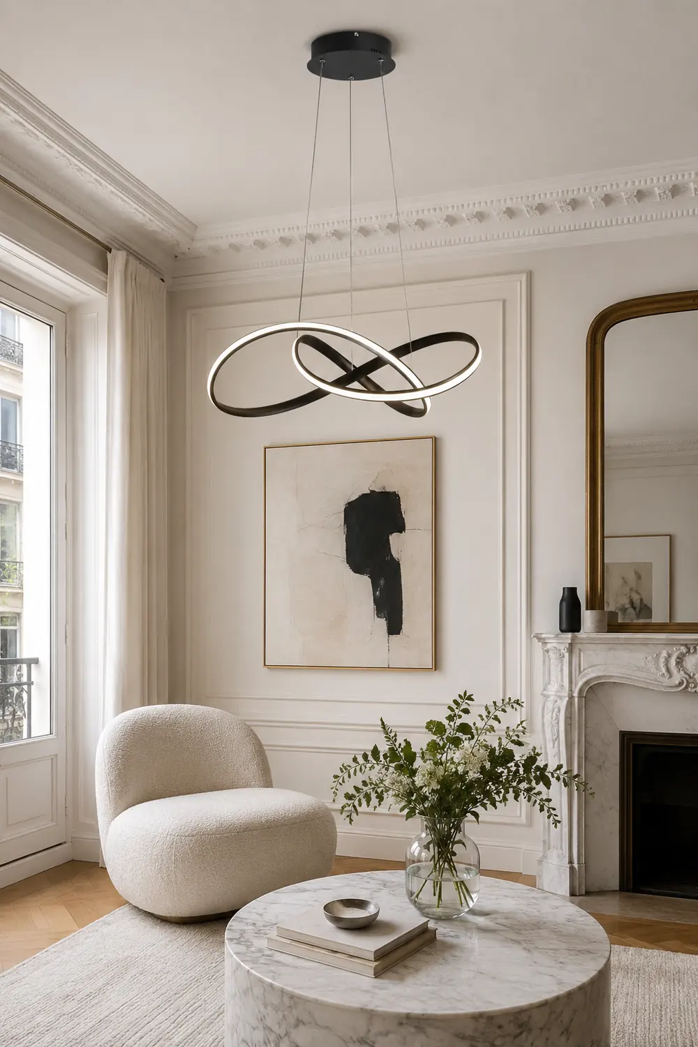 Pendant Light linear Modern, Acrylic/Metal, Black/White, Dining Room - Lumpaz