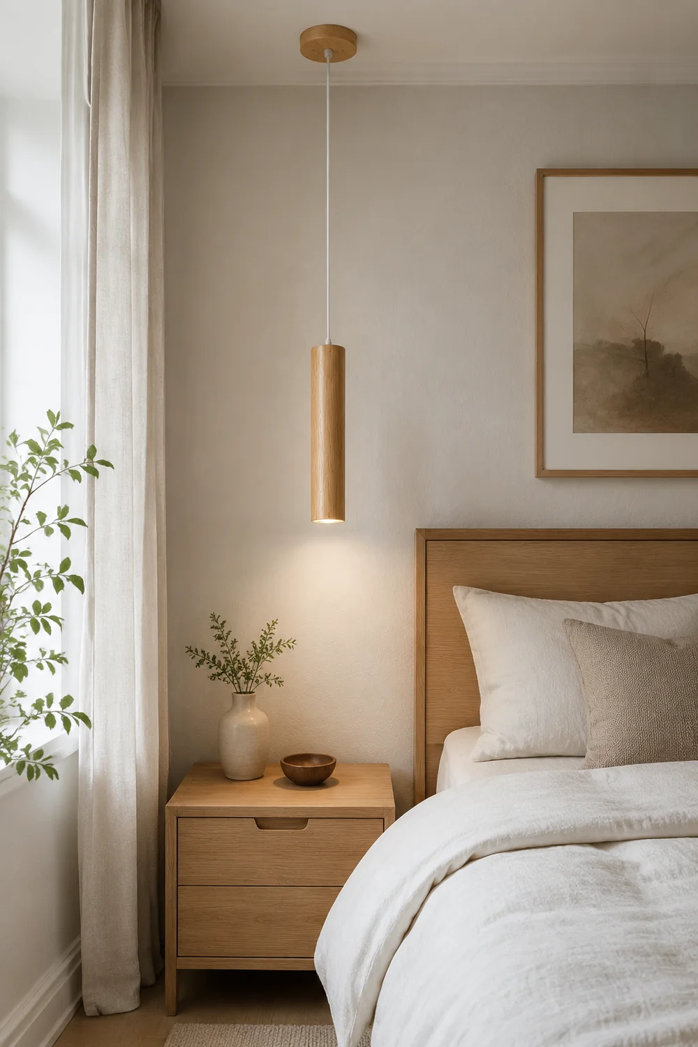 Ozawa Cylindrical Wood Pendant Light for Bedroom Kitchen Island - Lumpaz