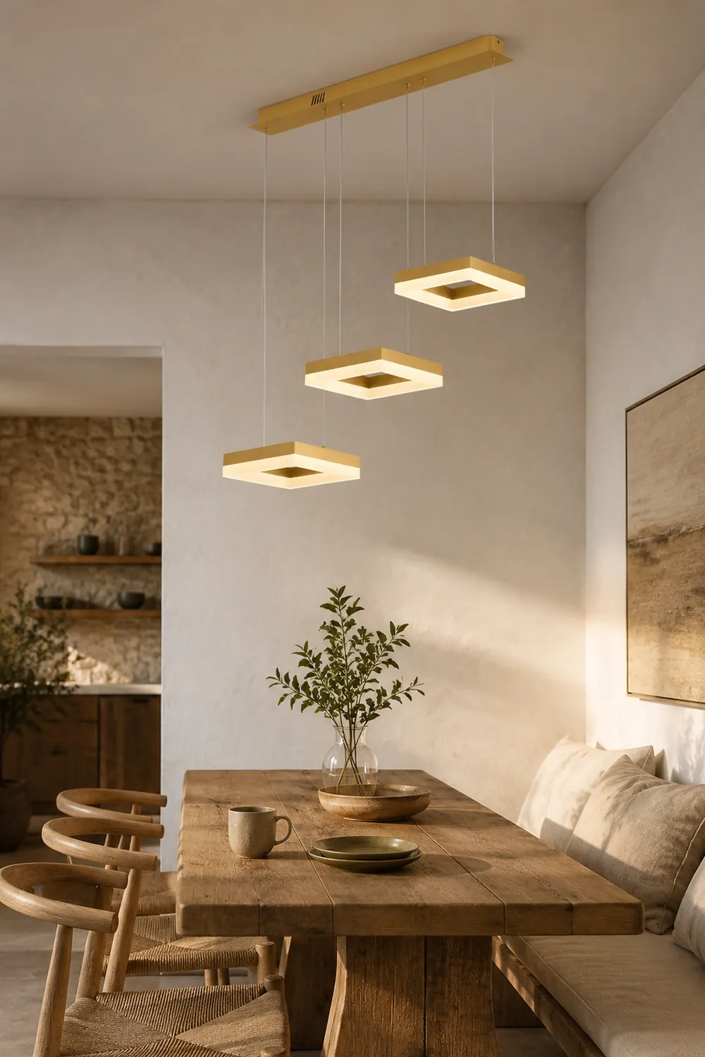 Raheel Modern Gold Cluster 3 Lights Pendant Light, Square - Lumpaz