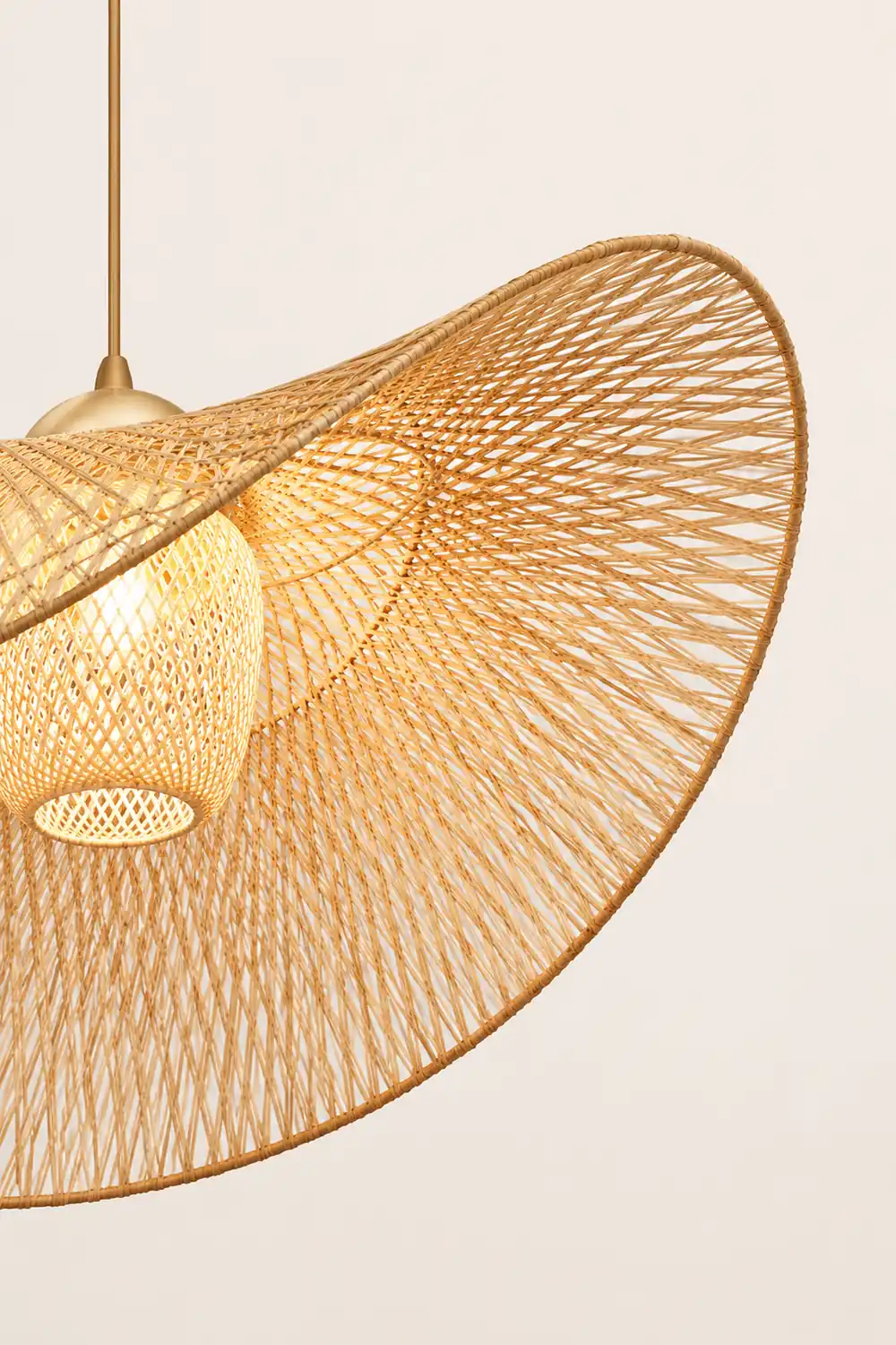 Muto Pendant Light Rattan/Metal, Gold, Kitchen Island - Lumpaz