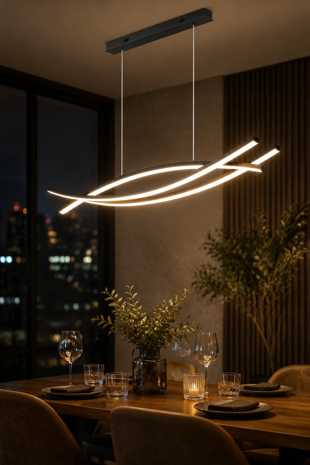 Modern Linear Metal Pendant Light, Black - Lumpaz