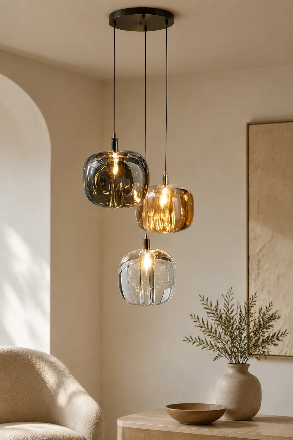 Hailie Modern Bubble Glass LED Pendant Light, Amber/Clear/Gray - Lumpaz