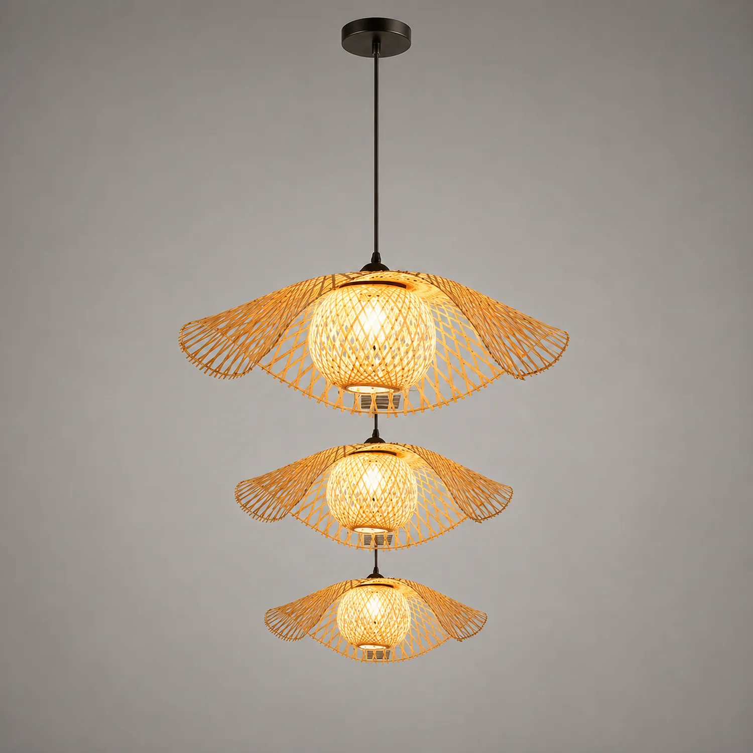 Muto Natural Hat Rattan Bamboo Pendant Light, wood - Lumpaz