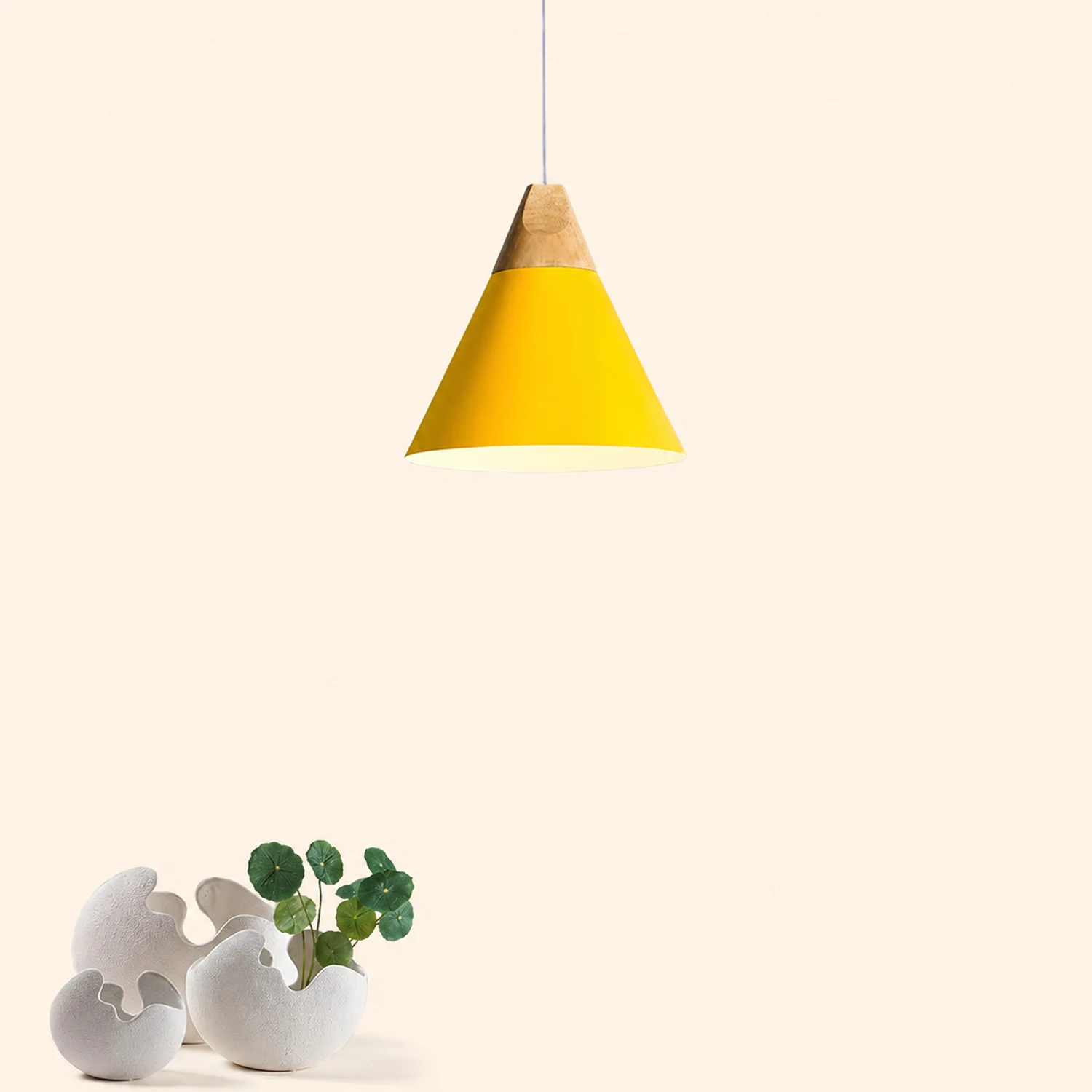 Morandi Multi-Shaped Wood And Metal Pendant Light, 6 Colors - Lumpaz