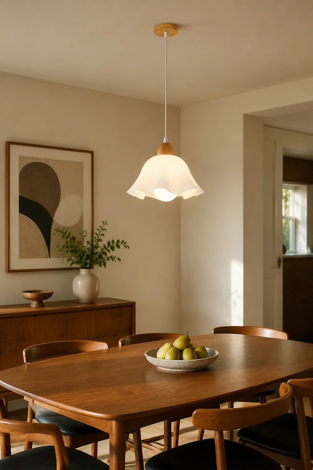Ozawa Minimalist Flower Acrylic/Wood Pendant Light, White - Lumpaz