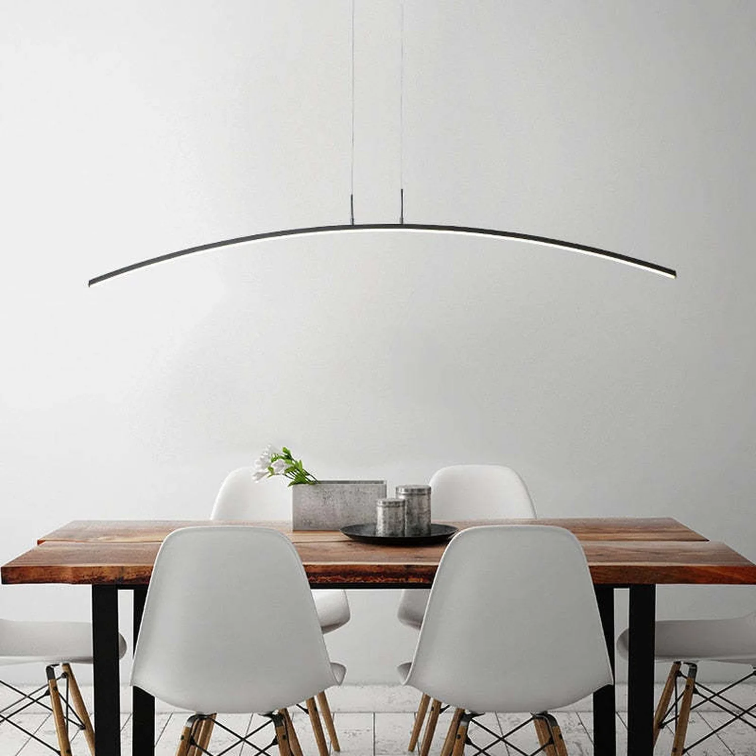 Edge Curved Linear Pendant Light for Dining Room, Black/White - Lumpaz