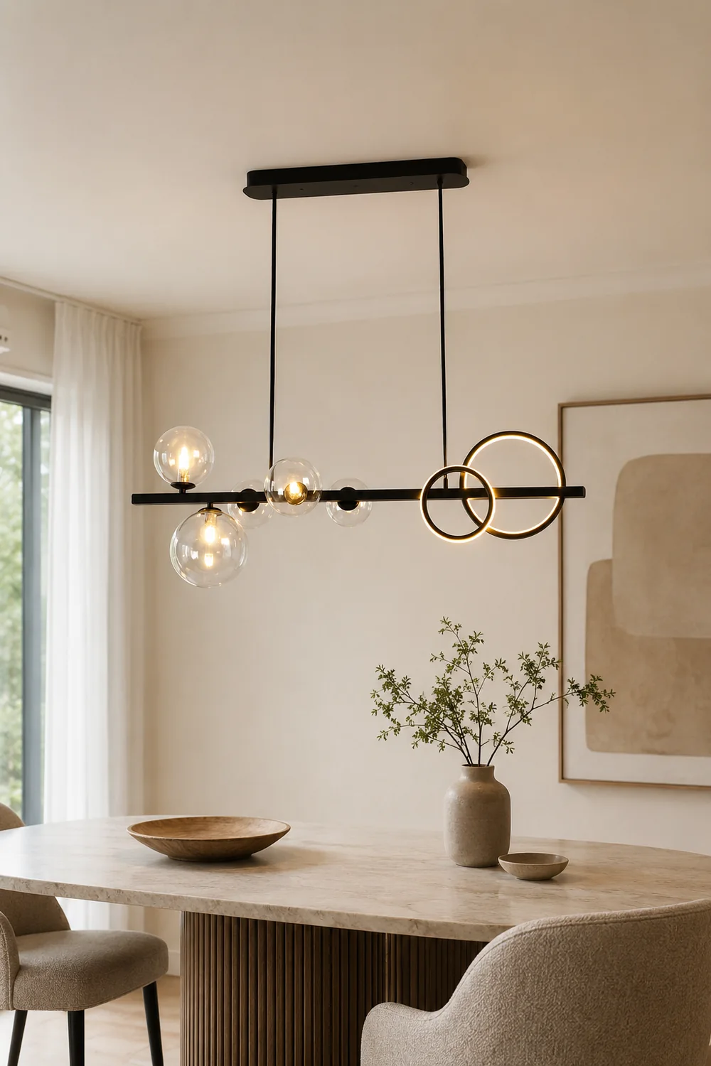 Valentina Pendant Light Bubble Circle Modern, Metal, Black/Gold, Bedroom - Lumpaz