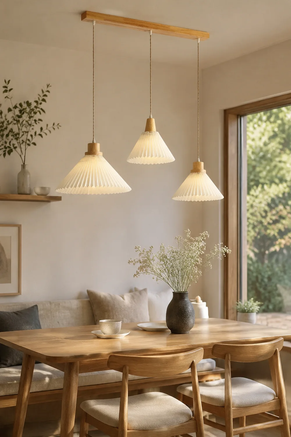 Ozawa Pendant Light Umbrella Shape Art, Wood, White, Bedroom - Lumpaz