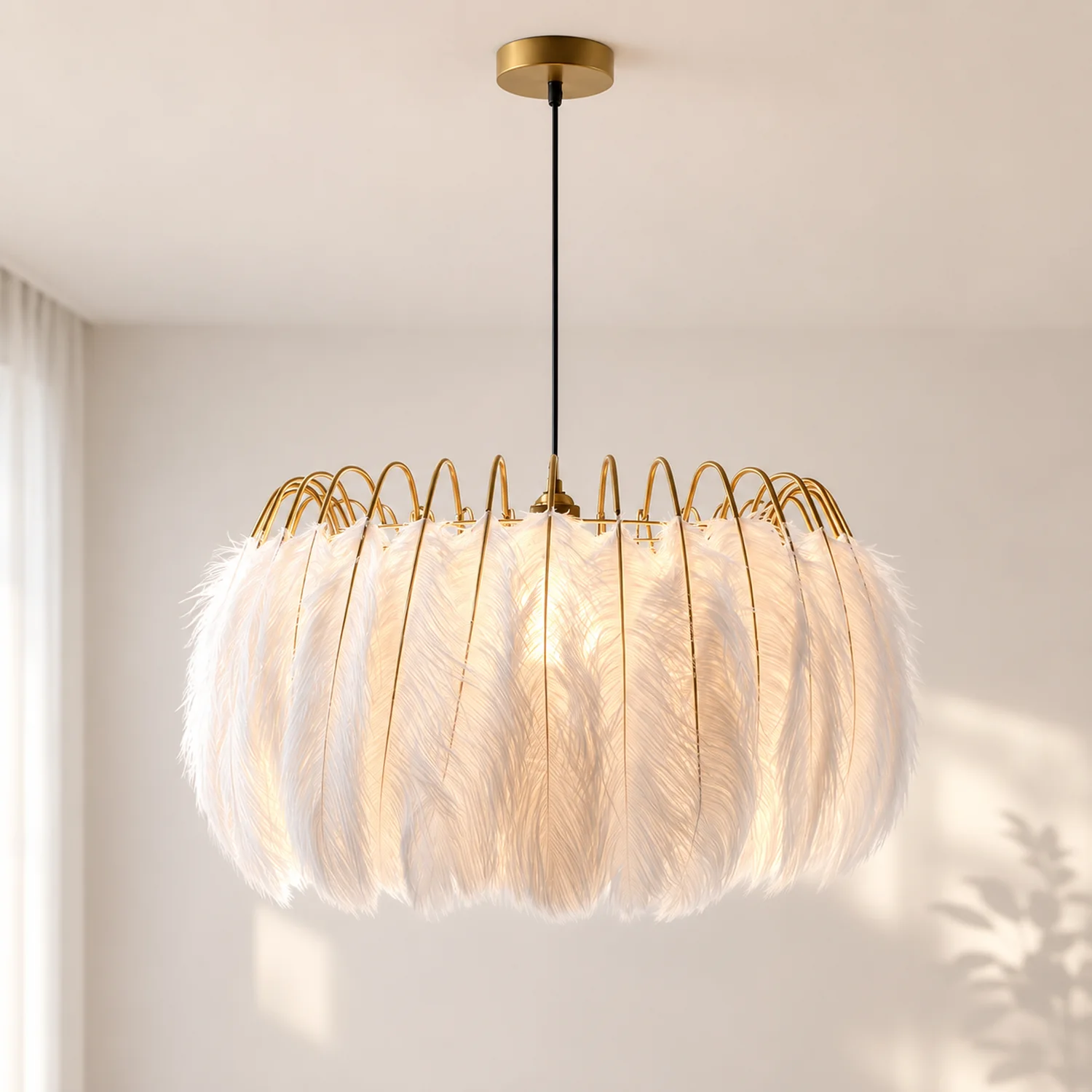 O'Moore Elegant Feather Pendant Light, Black/White, Bedroom/Living Room - Lumpaz