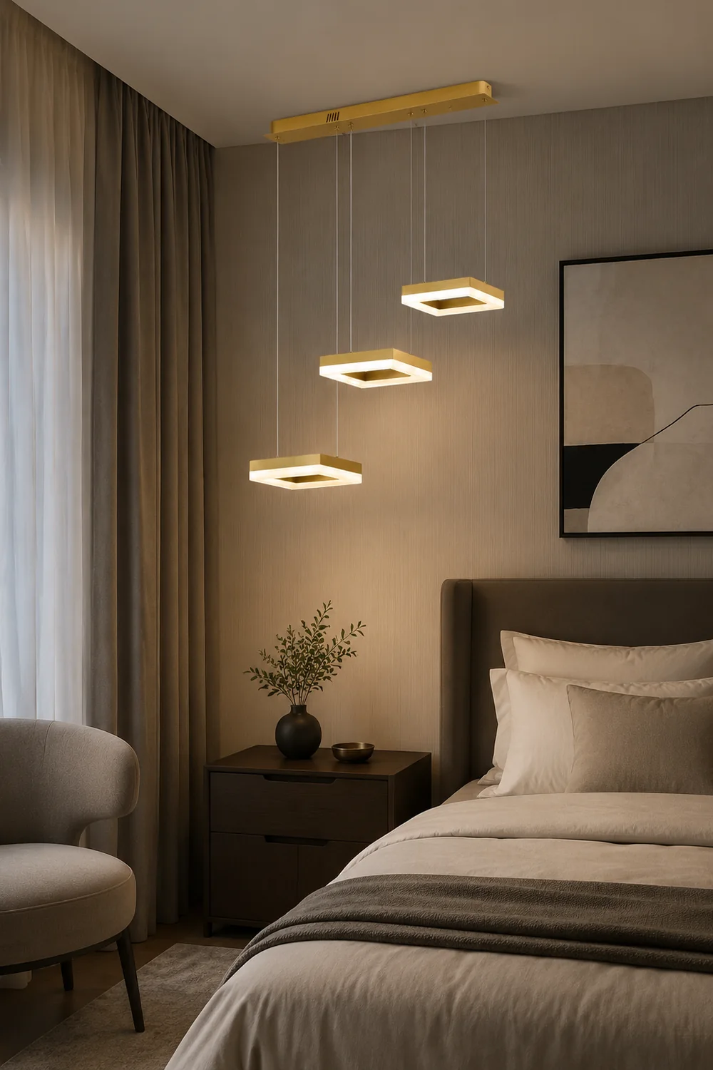 Raheel Modern Gold Cluster 3 Lights Pendant Light, Square - Lumpaz