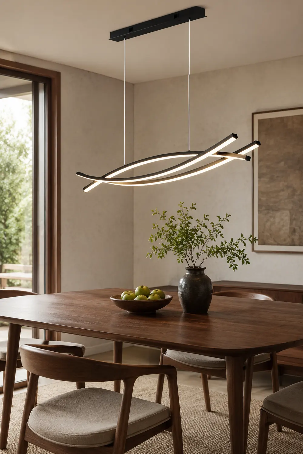 Modern Linear Metal Pendant Light, Black - Lumpaz