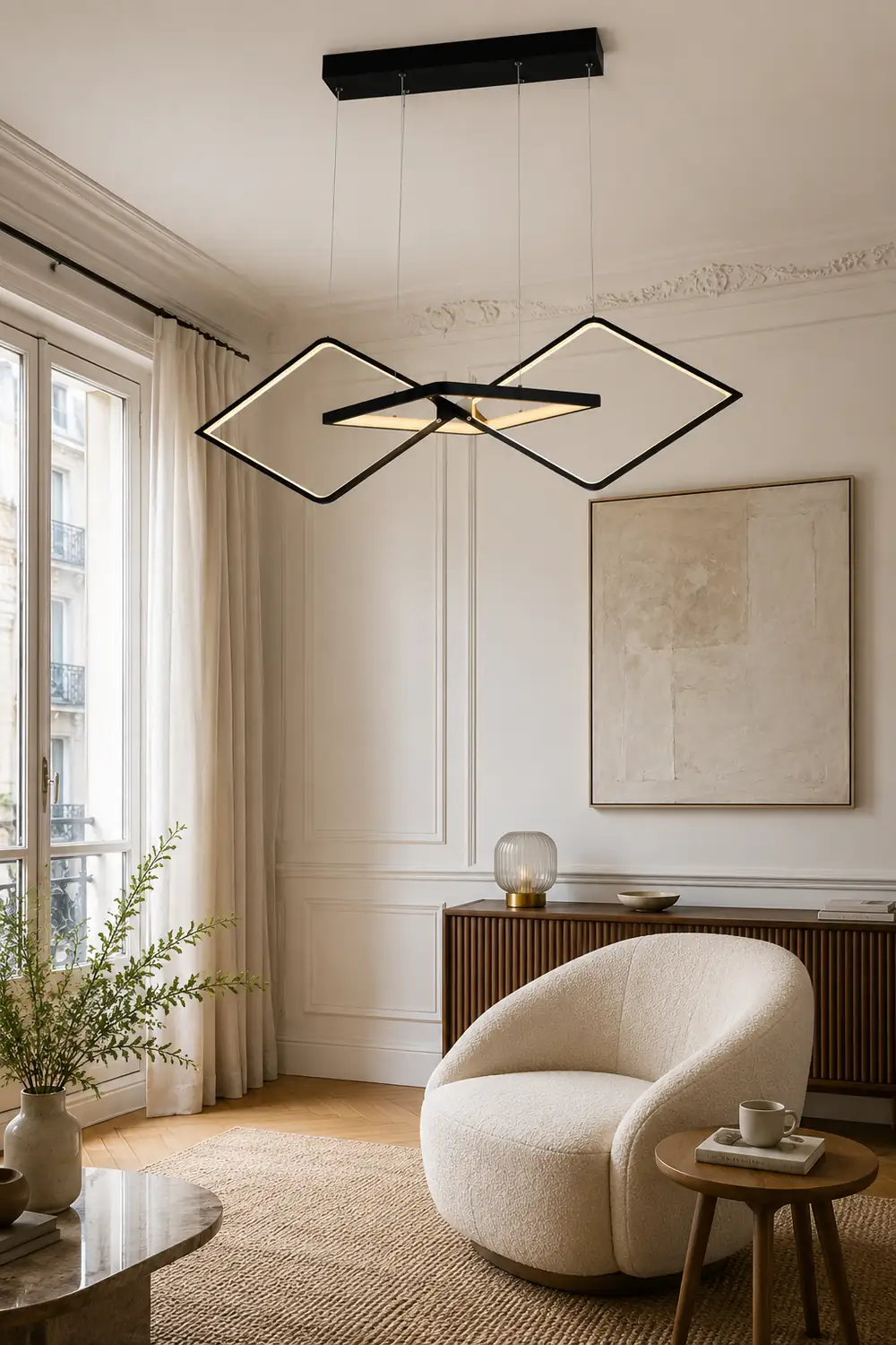 Bouvet Minimalist Geometric Metal Pendant Light, Black/Gold - Lumpaz