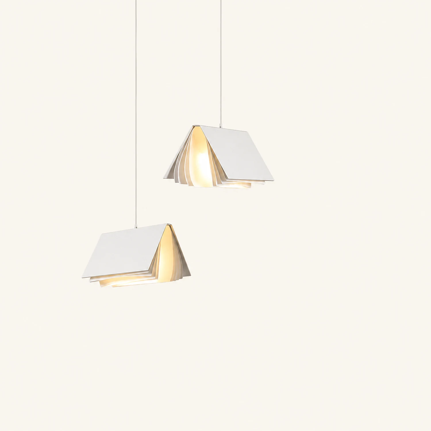 Sienna Artistic Book Shape Fabric Pendant Light, White/Gray - Lumpaz