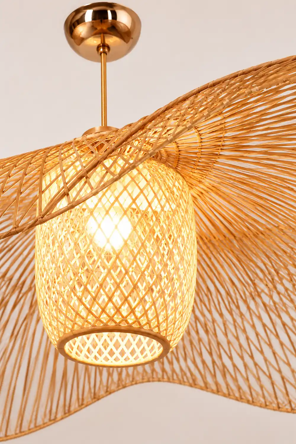 Muto Pendant Light Rattan/Metal, Gold, Kitchen Island - Lumpaz