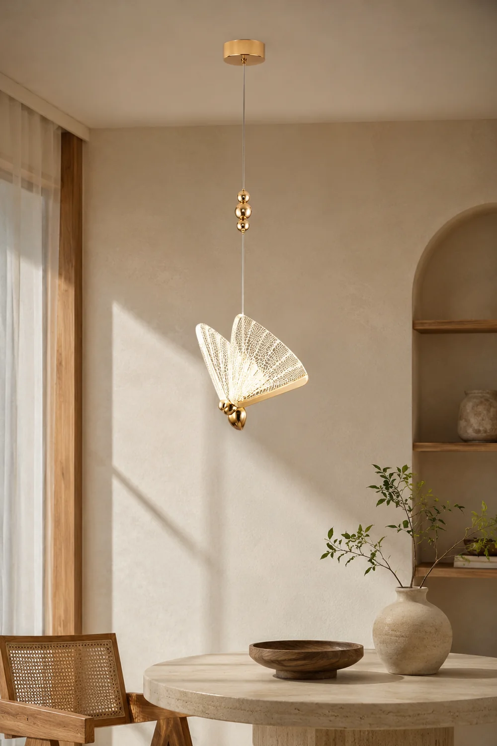 Kady Art Deco Butterfly Pendant Light, Crystal & Metal, 2 Color - Lumpaz