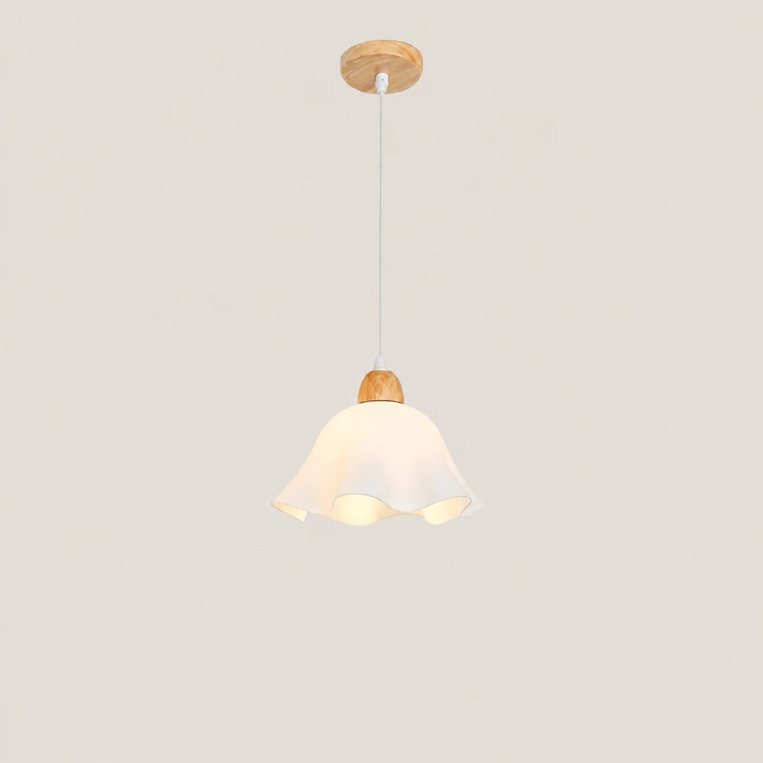 Ozawa Minimalist Flower Acrylic/Wood Pendant Light, White - Lumpaz