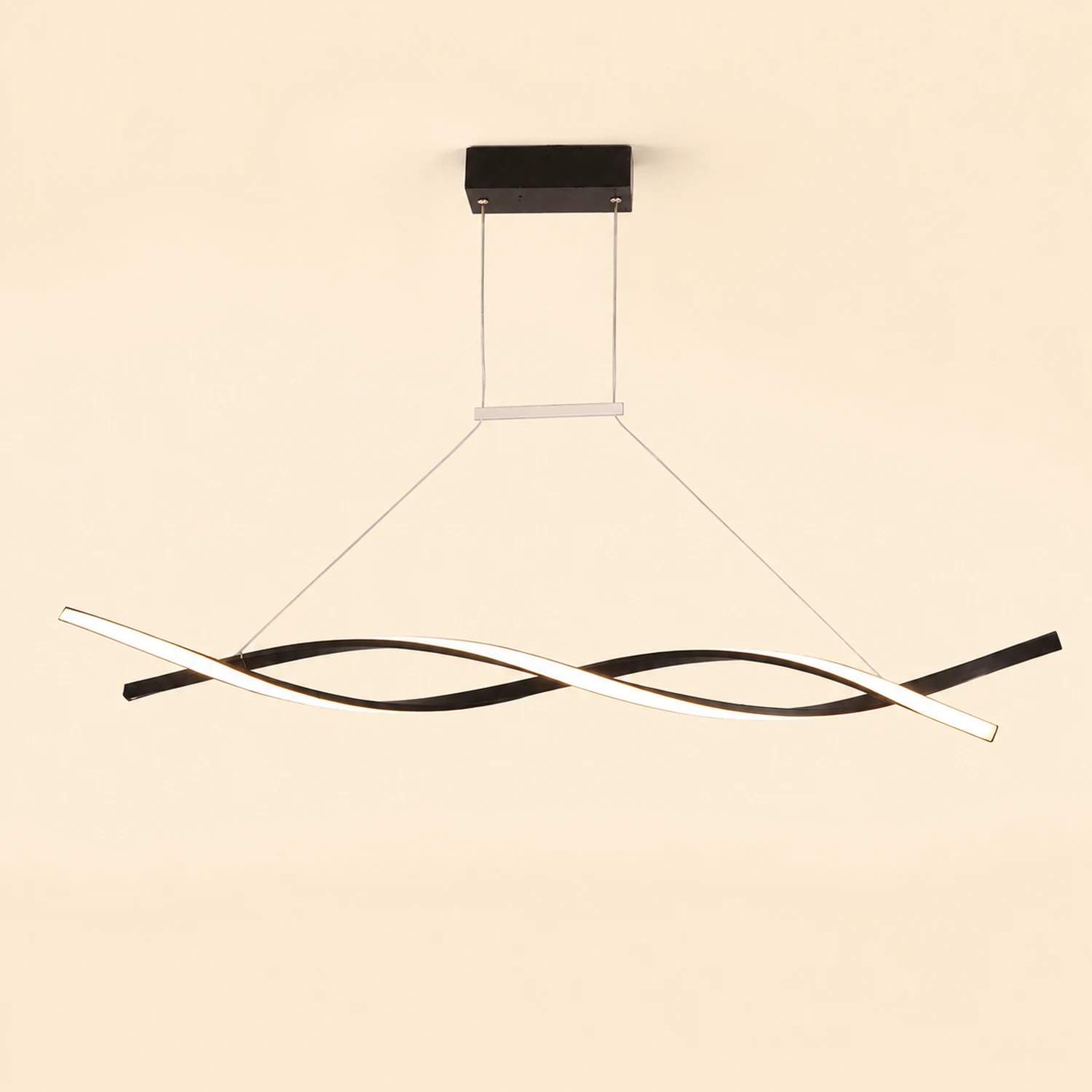 Pendant Light Linear Double Wave Modern, Metal, Black/Gray, Bedroom - Lumpaz