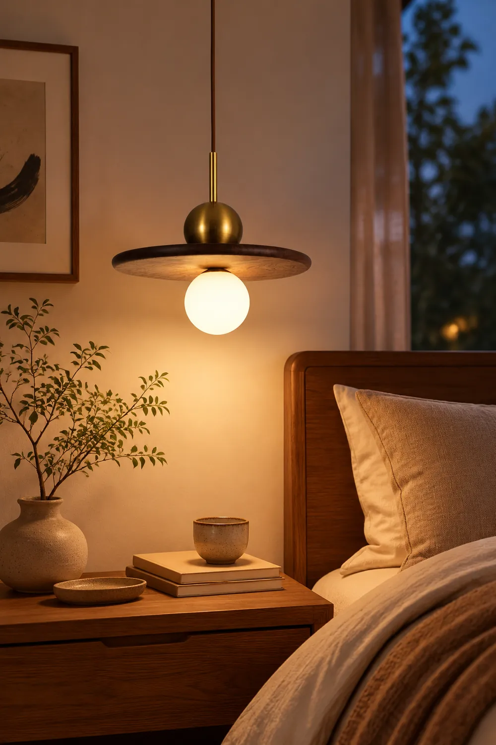 Flying Saucer Walnut Pendant Lamp - Lumpaz