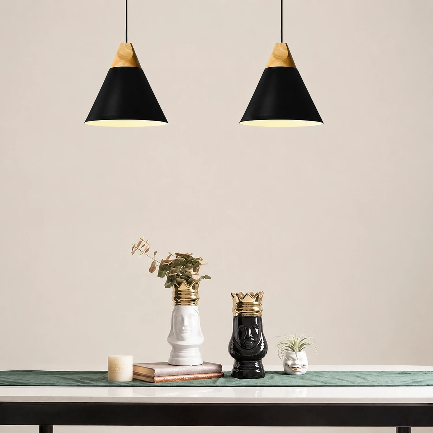 Morandi Multi-Shaped Wood And Metal Pendant Light, 6 Colors - Lumpaz