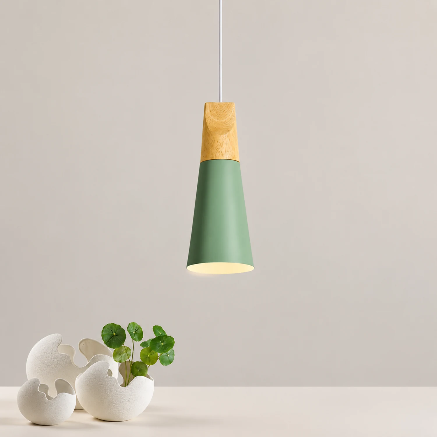 Morandi Multi-Shaped Wood And Metal Pendant Light, 6 Colors - Lumpaz