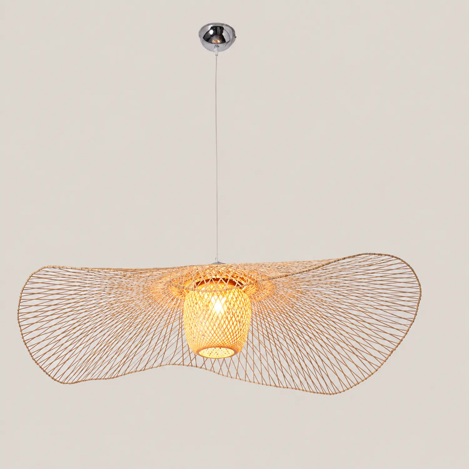 Muto Pendant Light Rattan/Metal, Gold, Kitchen Island - Lumpaz