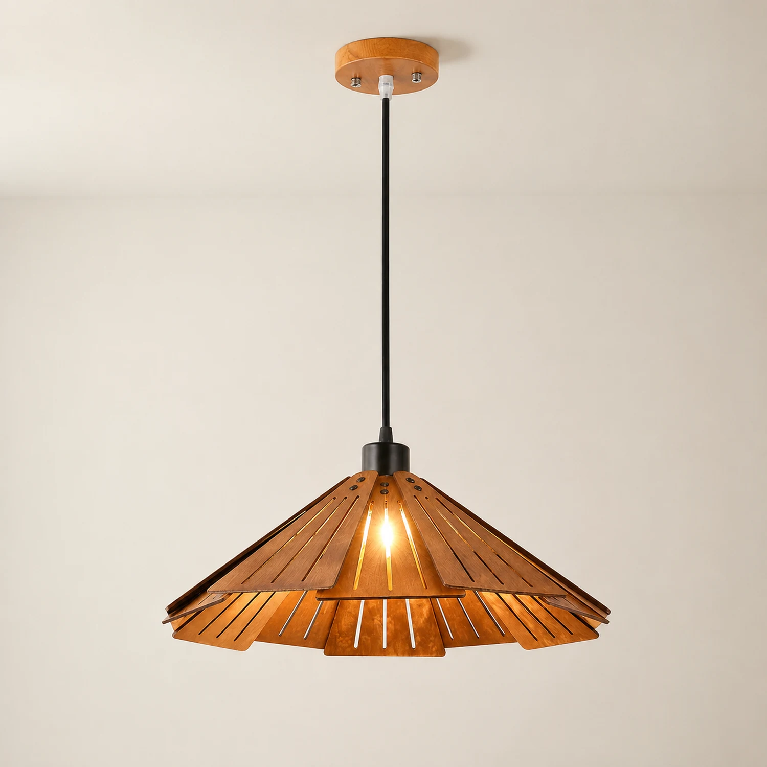 Samuels Retro Pendant Light, Metal & Wood - Lumpaz