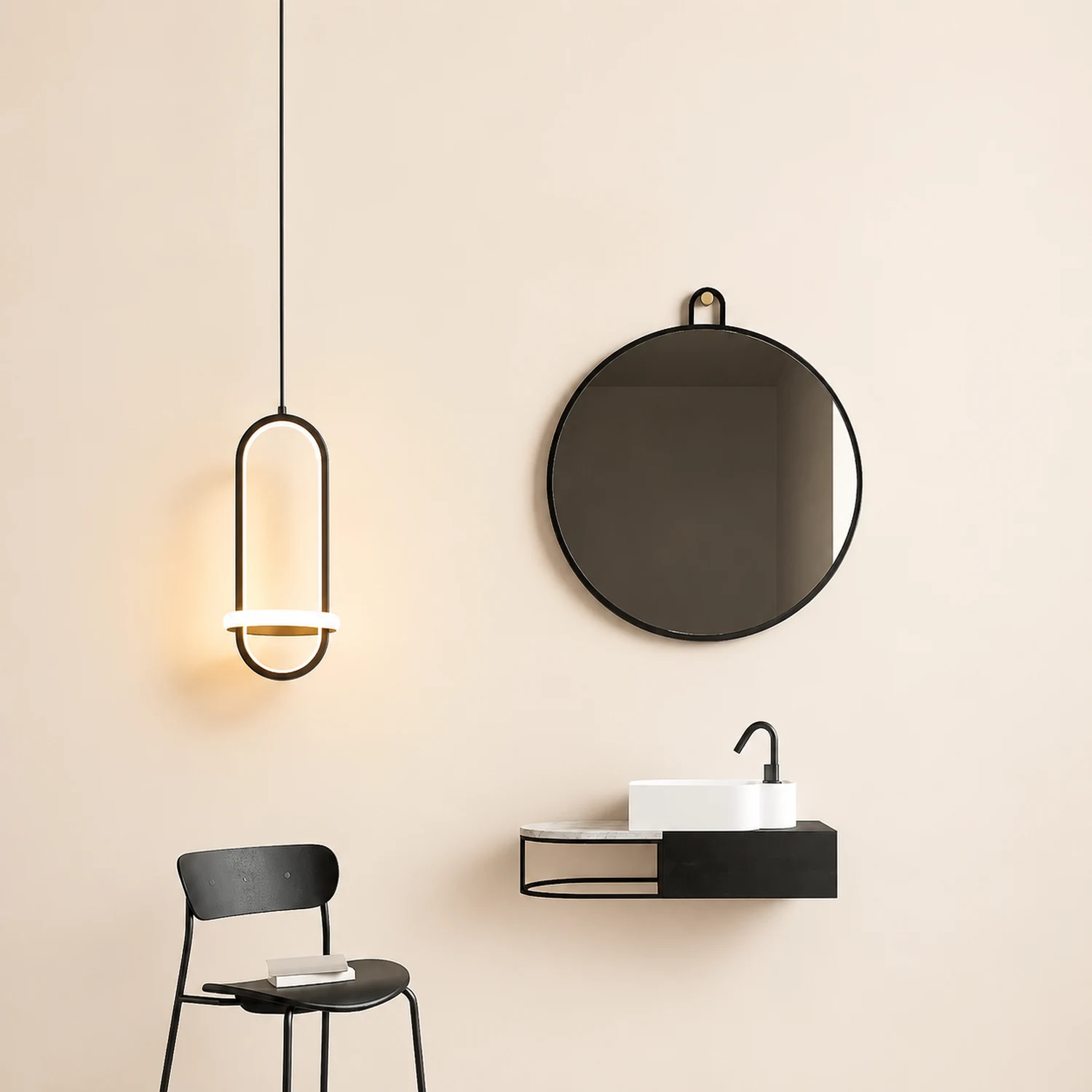 Nyla Modern Minimalist LED Ring Pendant Light, Black/Gold - Lumpaz