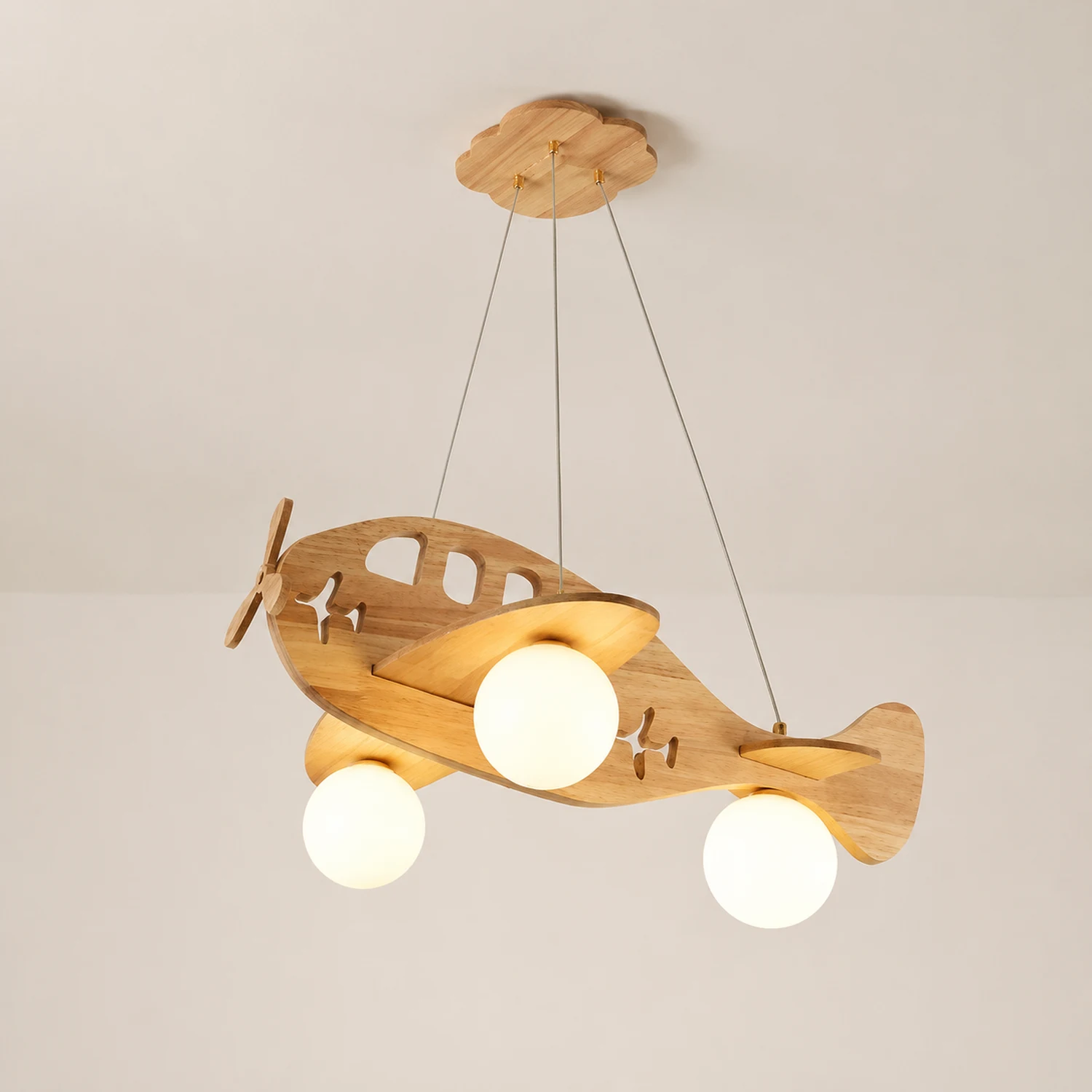 Minori Vintage Airplane Shape Pendant Light, Wood - Lumpaz