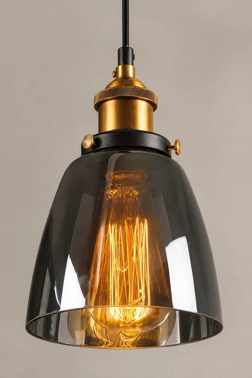 Levy Industrial Metal/Glass Pendant Light Clear/Amber/Smoke Gray Dining Room - Lumpaz