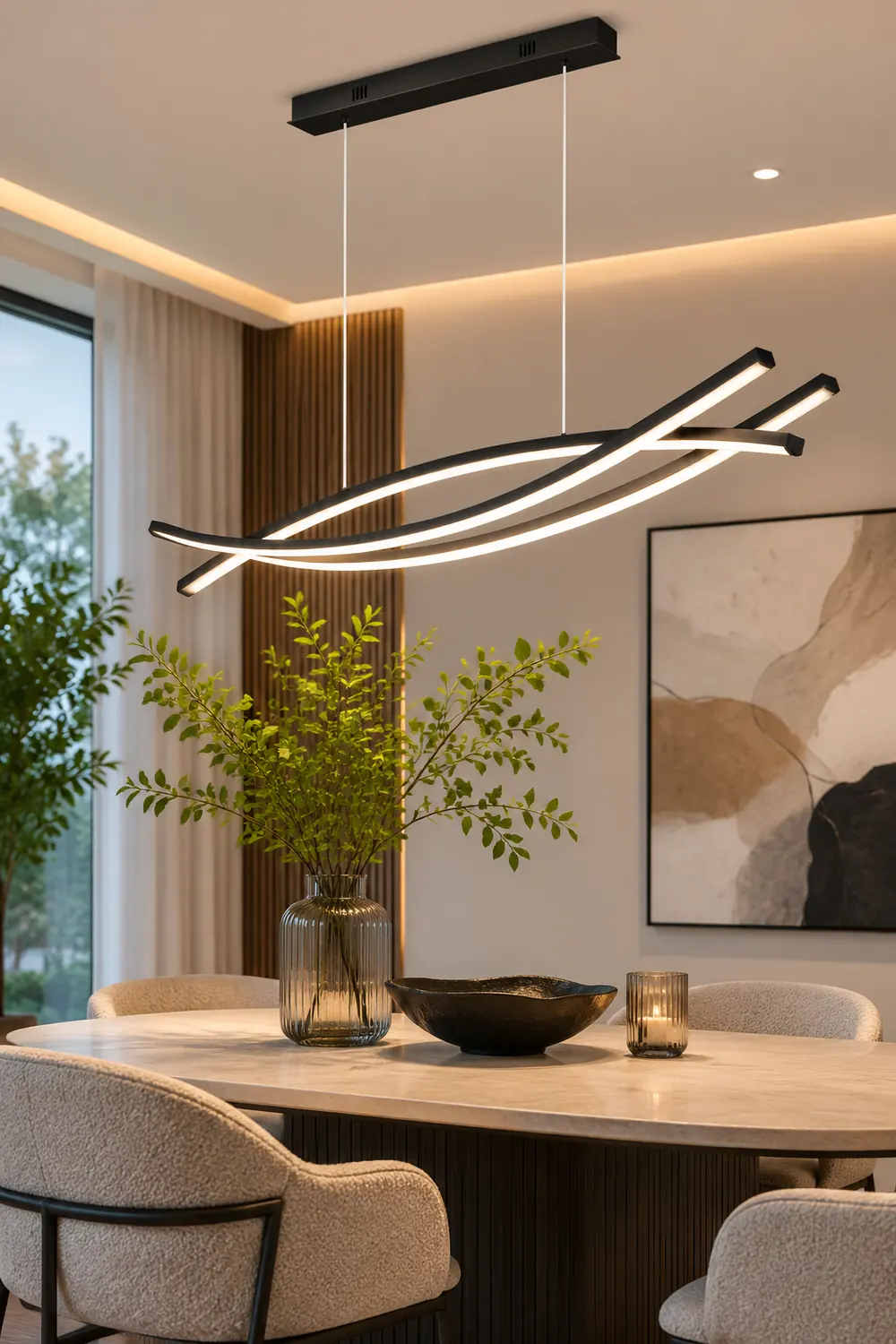 Modern Linear Metal Pendant Light, Black - Lumpaz