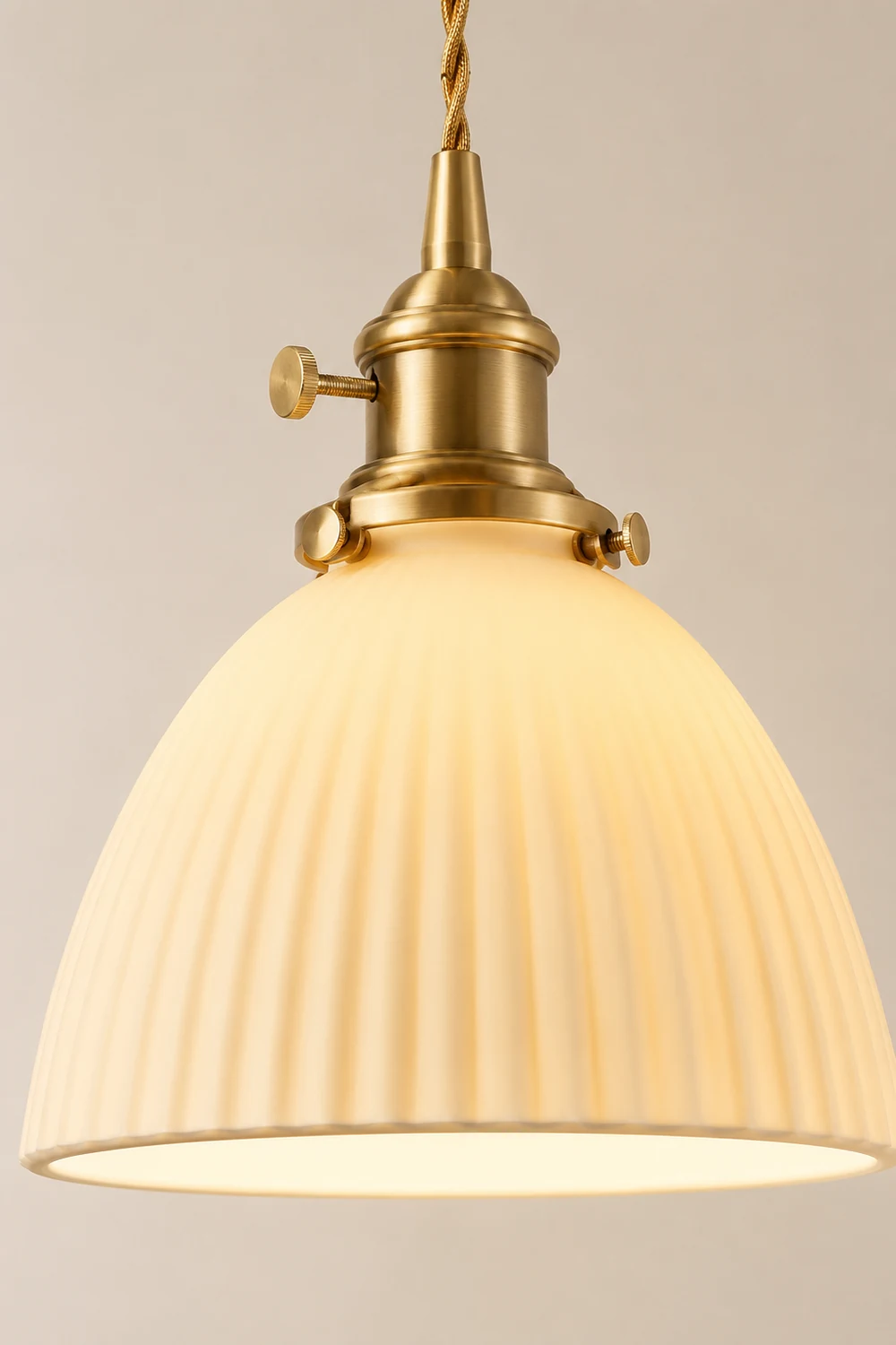 Brass Pleated Ceramic Pendant Lamp - Lumpaz