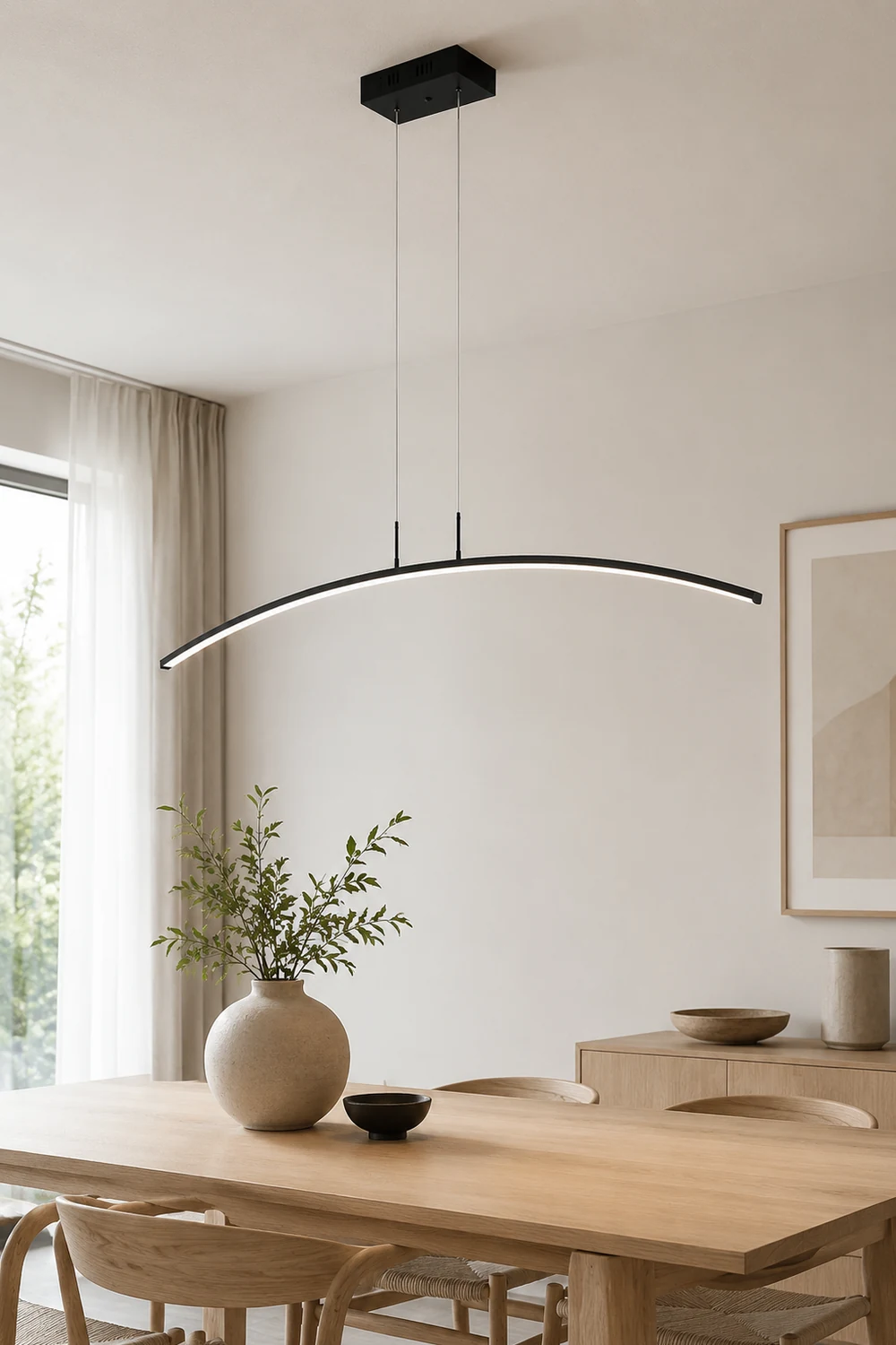 Edge Curved Linear Pendant Light for Dining Room, Black/White - Lumpaz