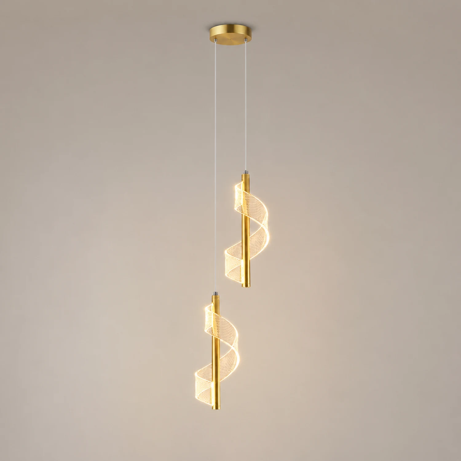 Sanna Vintage Golden Ribbon Pendant Light, Metal/Acrylic, 1/2 Head - Lumpaz
