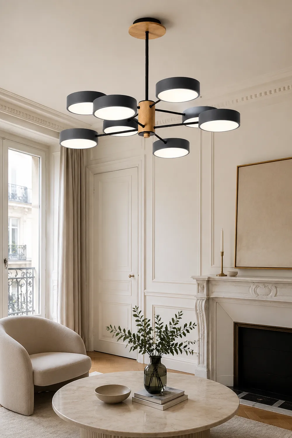 Sienna Art Deco Pendant Light, White/Green/Gray, Metal/Wood - Lumpaz