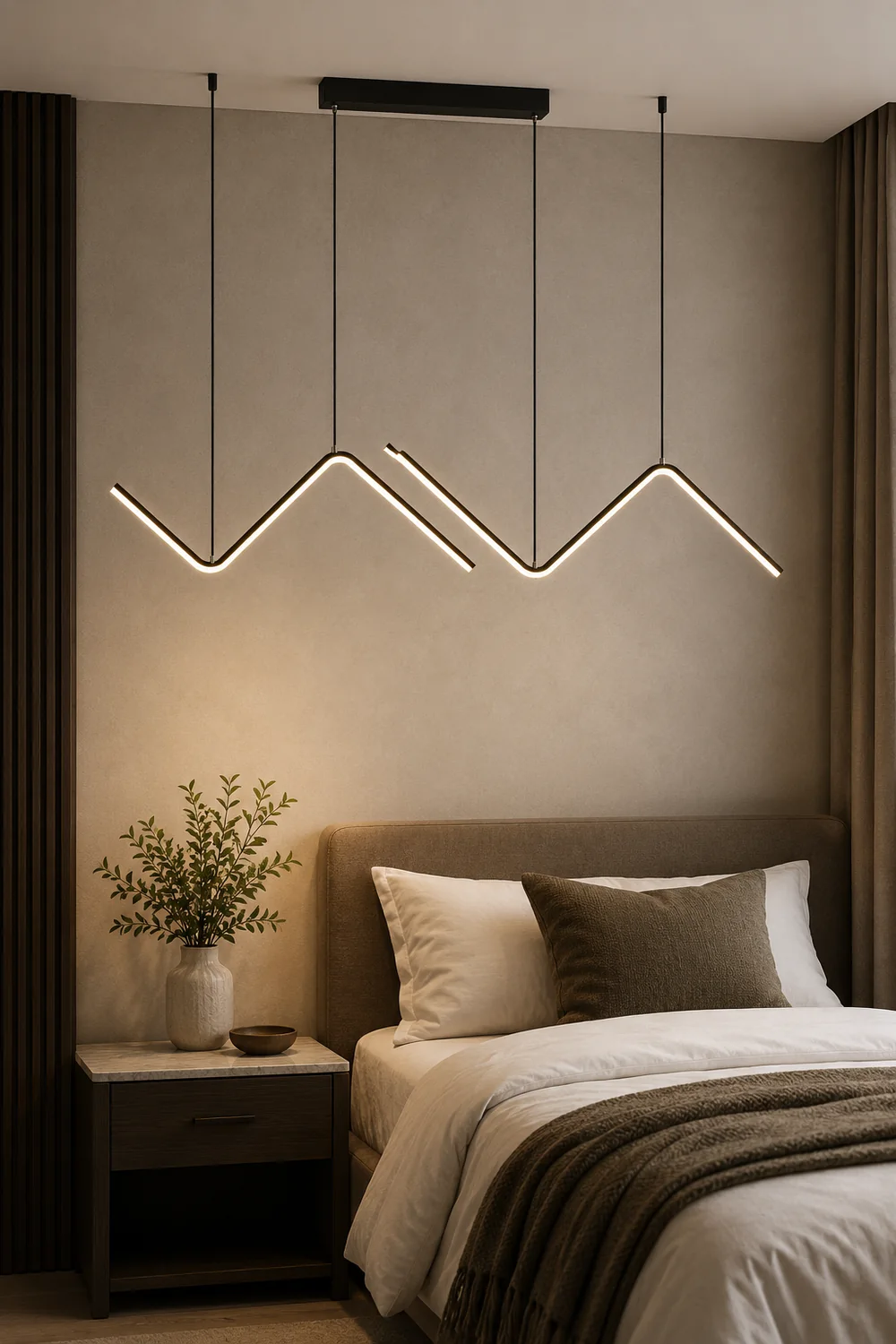 Modern Wavy Linear Pendant Light Double, Black/Gold - Lumpaz
