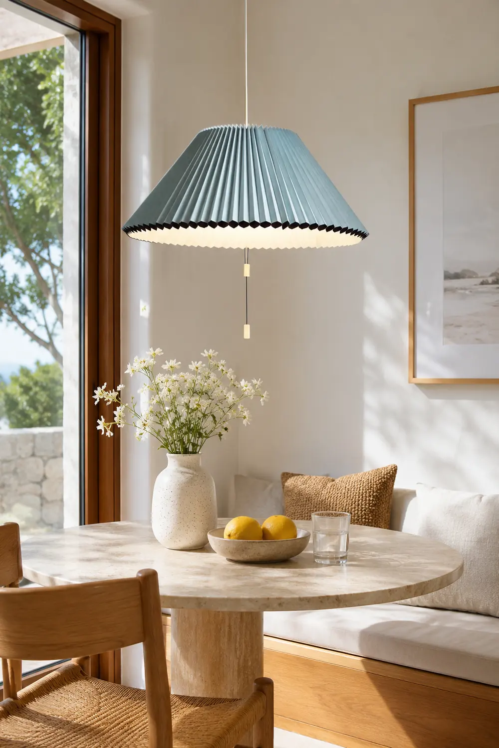 Morandi Modern Verstellbare Stofffalten Pendelleuchte, Braun/Weiß/Blau - Lumpaz