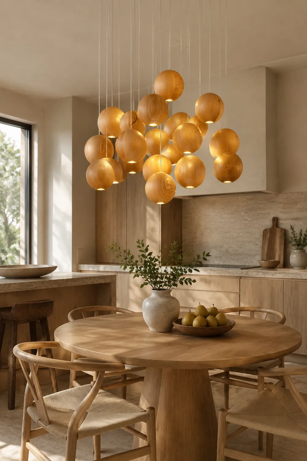 Wooden Orb Sphere Cluster Pendant Light - Lumpaz