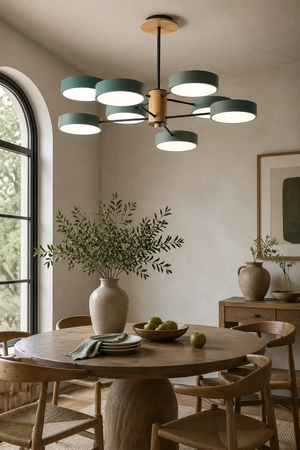 Sienna Art Deco Pendant Light, White/Green/Gray, Metal/Wood - Lumpaz