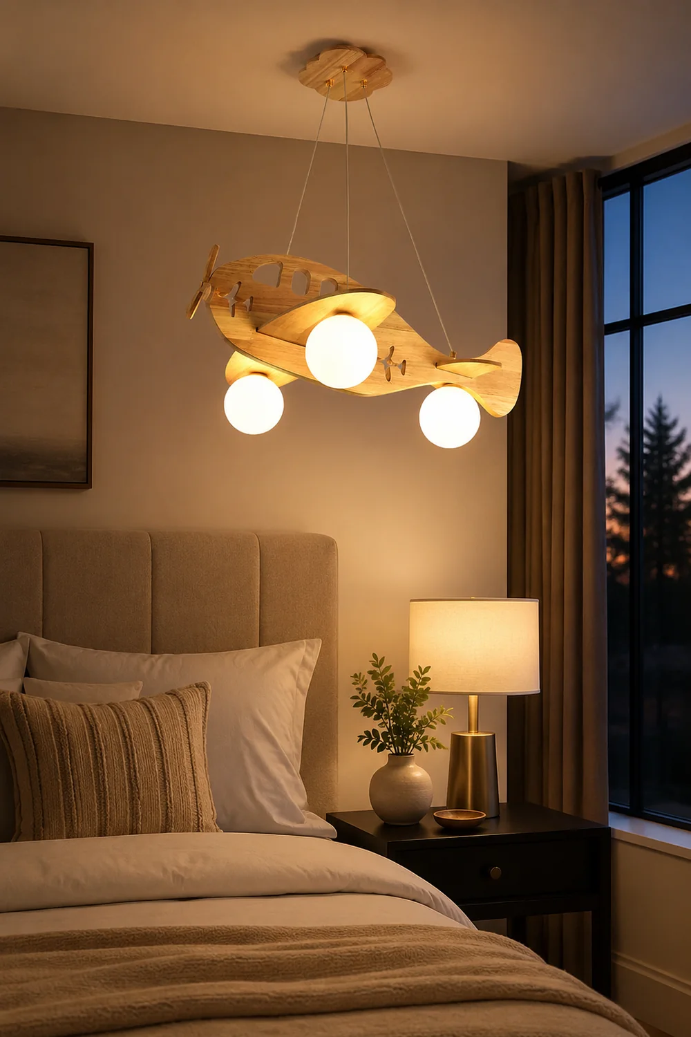 Minori Vintage Airplane Shape Pendant Light, Wood - Lumpaz