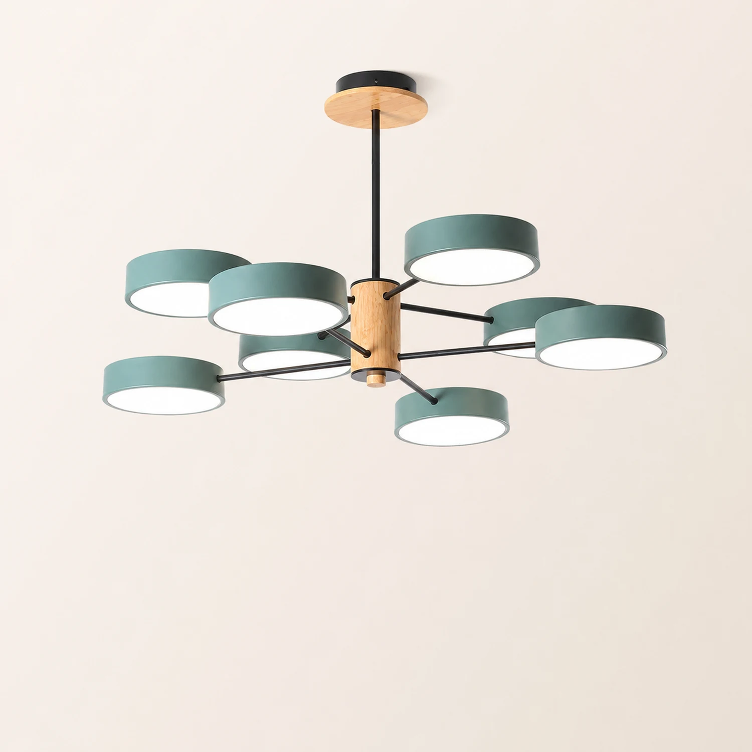 Sienna Art Deco Pendant Light, White/Green/Gray, Metal/Wood - Lumpaz