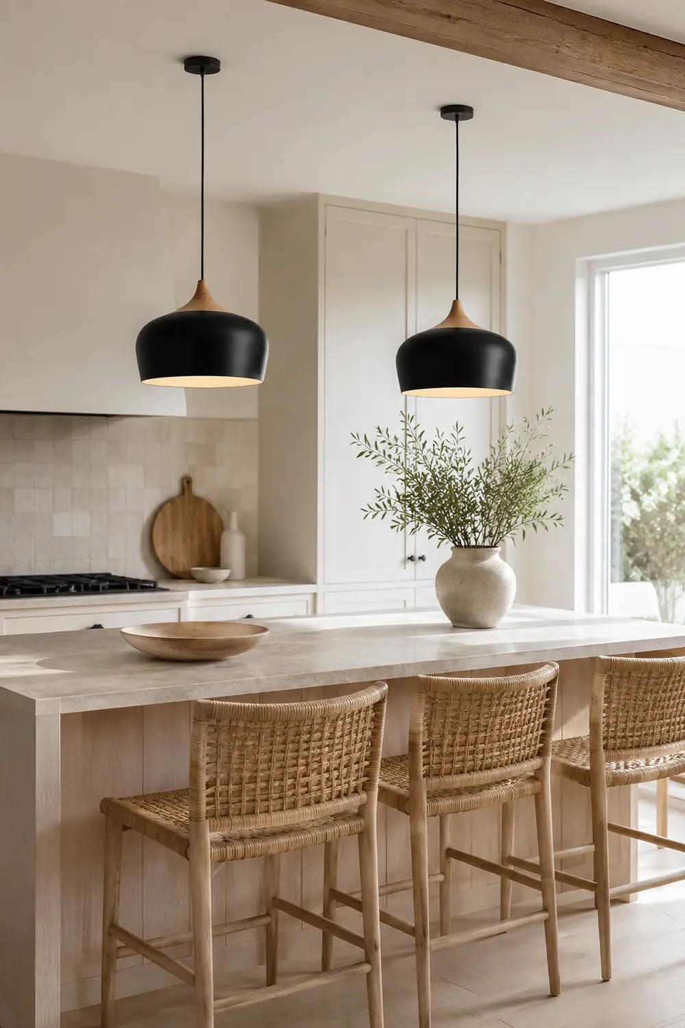 Nazifa Minimalist Metal/Wood Pendant Light, Black/White - Lumpaz