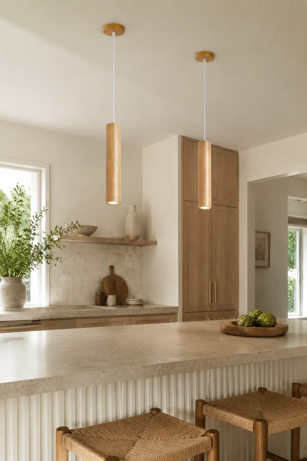 Ozawa Cylindrical Wood Pendant Light for Bedroom Kitchen Island - Lumpaz