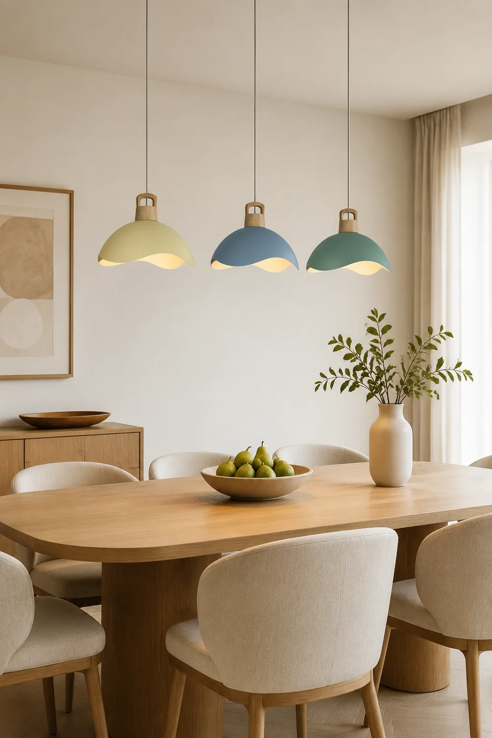 Morandi Colorful Shade Single Pendant Lights, Wood & Metal - Lumpaz