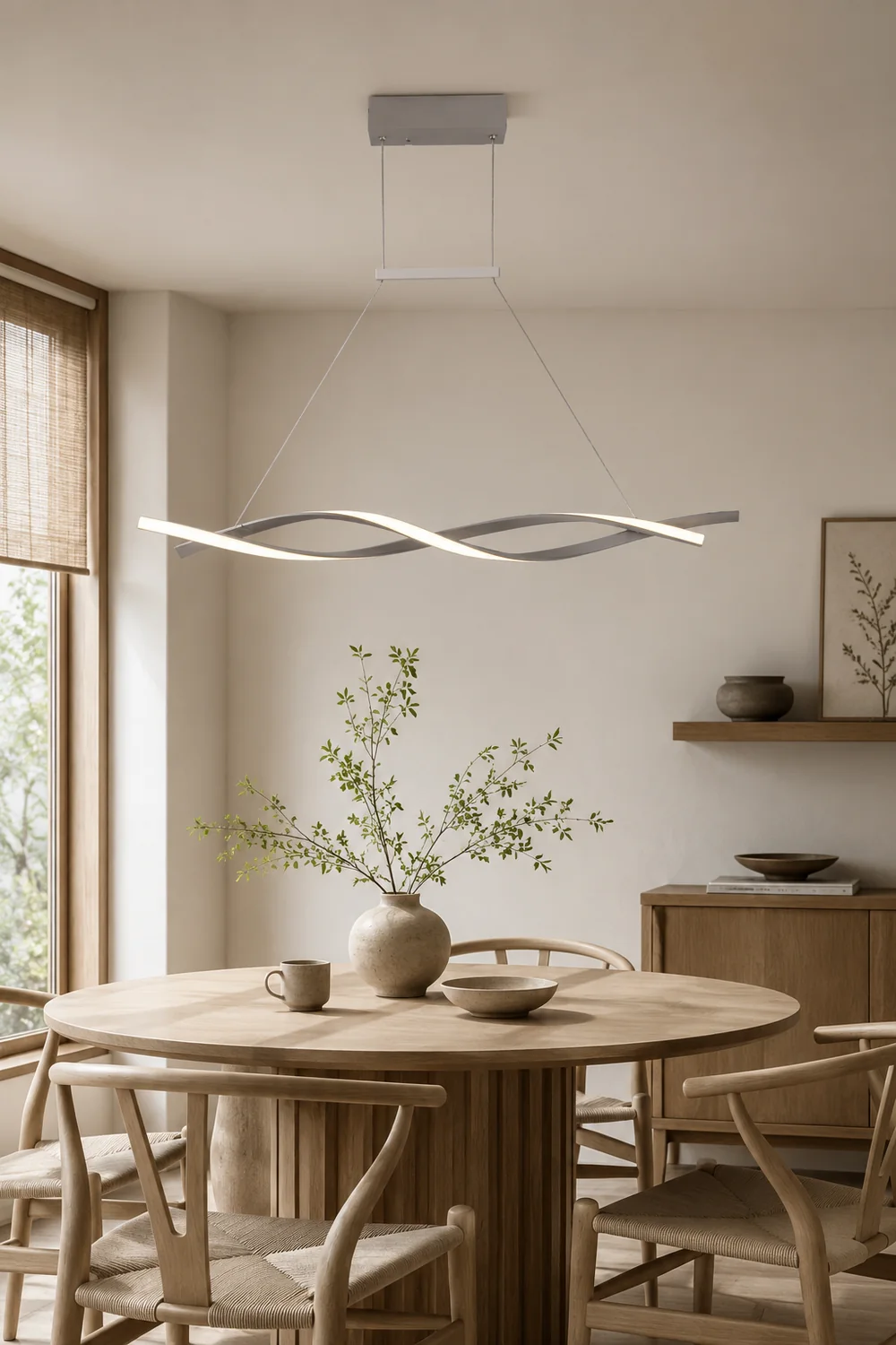 Pendant Light Linear Double Wave Modern, Metal, Black/Gray, Bedroom - Lumpaz