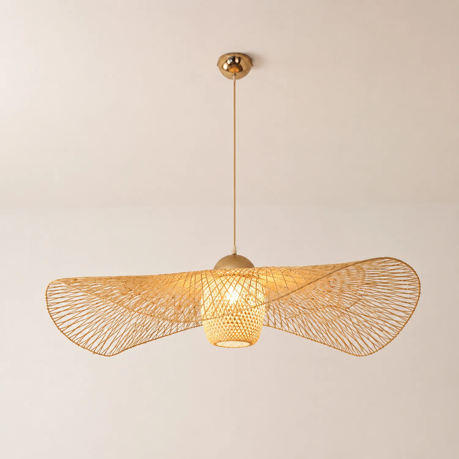 Muto Pendant Light Rattan/Metal, Gold, Kitchen Island - Lumpaz