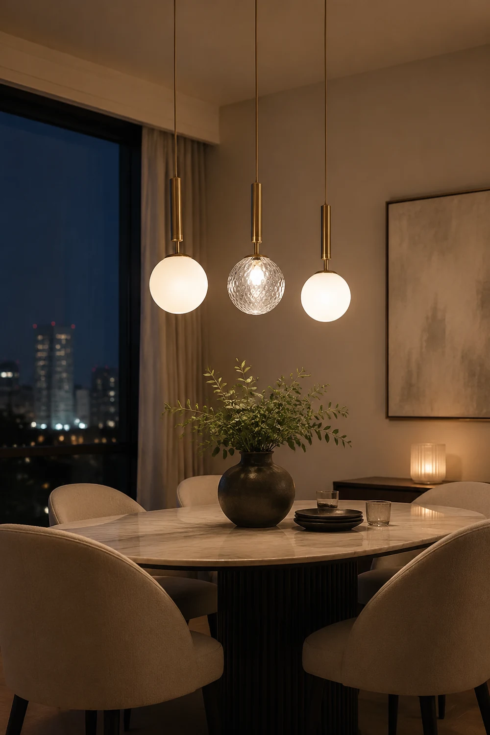 Valentina Modern Glass Ball Pendant Light, White/Clear - Lumpaz