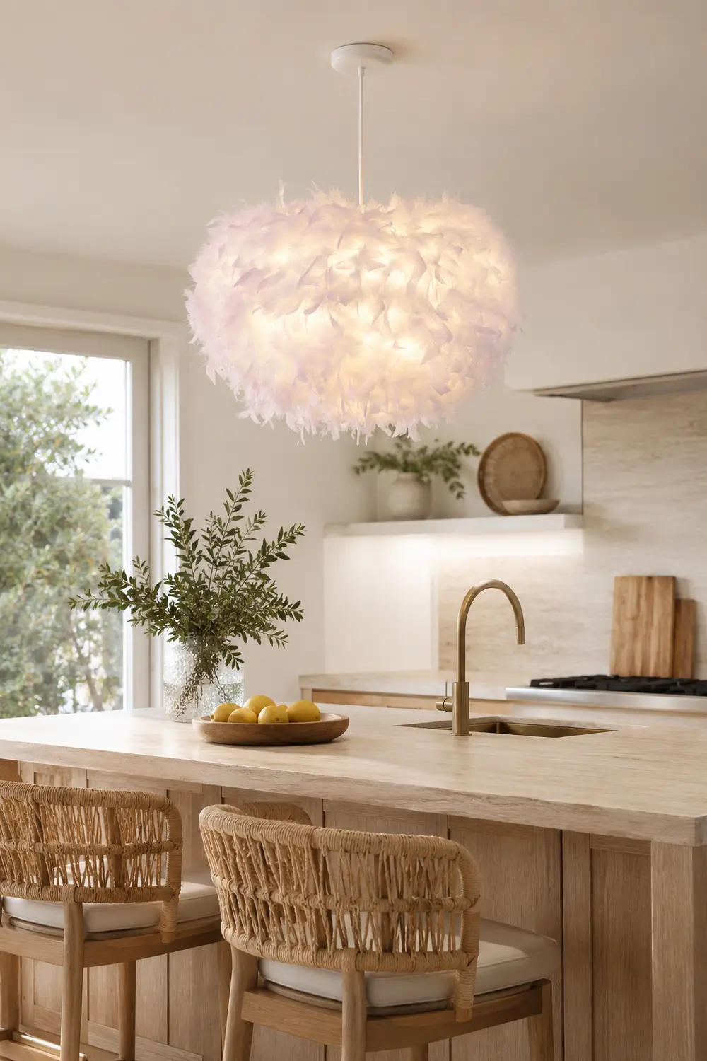 O'Moore Nordic Art Deco Feather Pendant Light, White/Pink - Lumpaz
