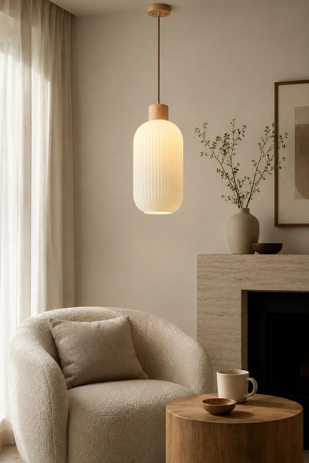 Ozawa Modern Wood/Glass Pendant Light, White - Lumpaz