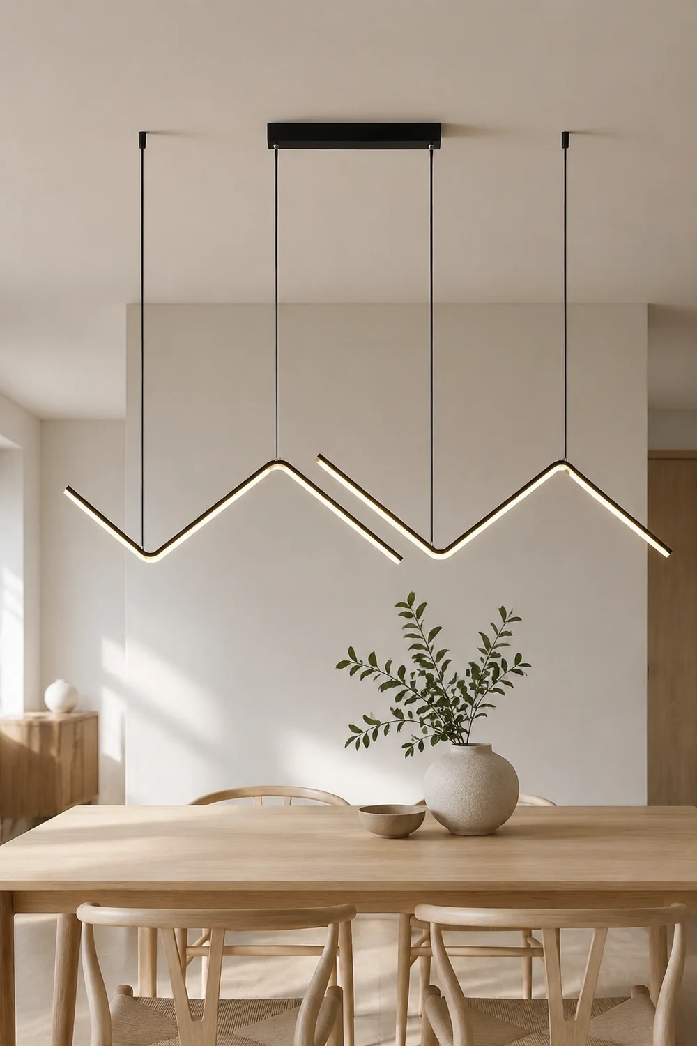 Modern Wavy Linear Pendant Light Double, Black/Gold - Lumpaz