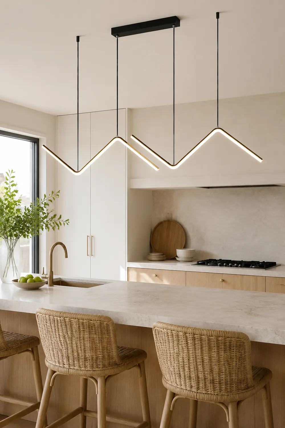 Modern Wavy Linear Pendant Light Double, Black/Gold - Lumpaz